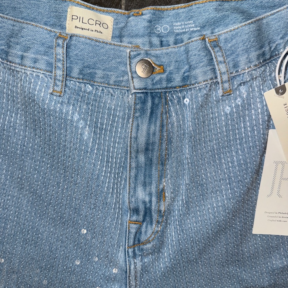Anthropologies Pilcro Sequin Skater High-Rise Wide-Leg Jeans - Picture 7 of 14